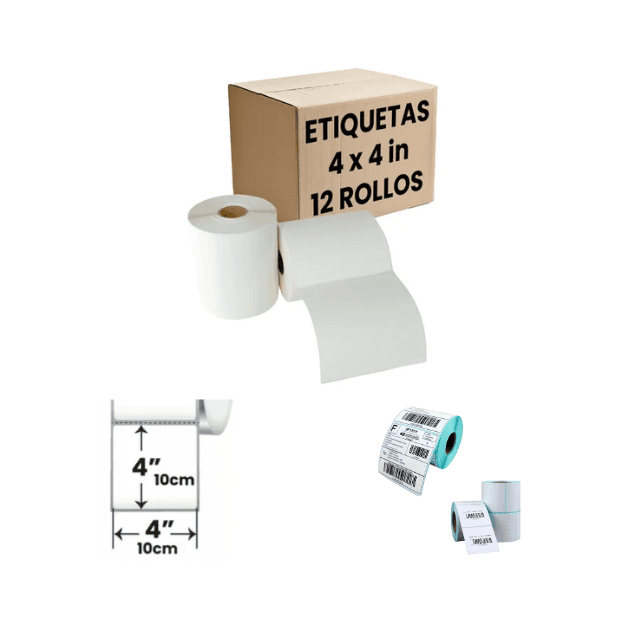 Caja 12 Rollos 400 Etiquetas 4*4" (100*100 mm) DT - imagen 1 de 4