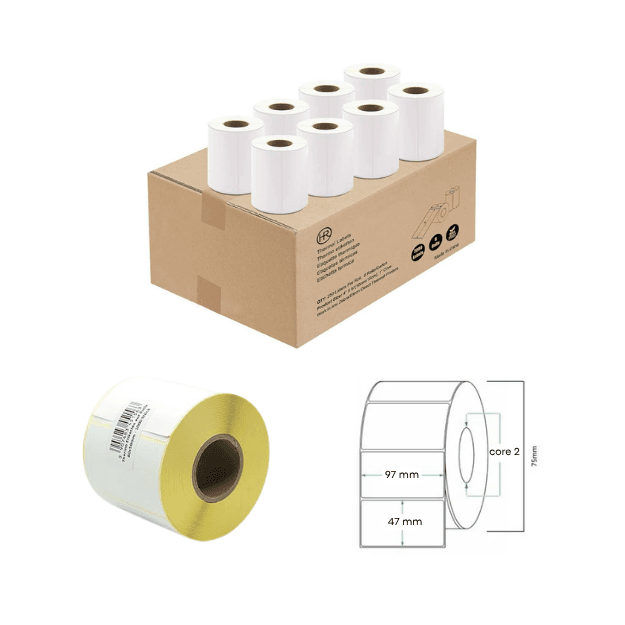 Caja ocho (08) rollos 900 ETQ 97*47 mm (4*2") - ETQ069 - Image 1